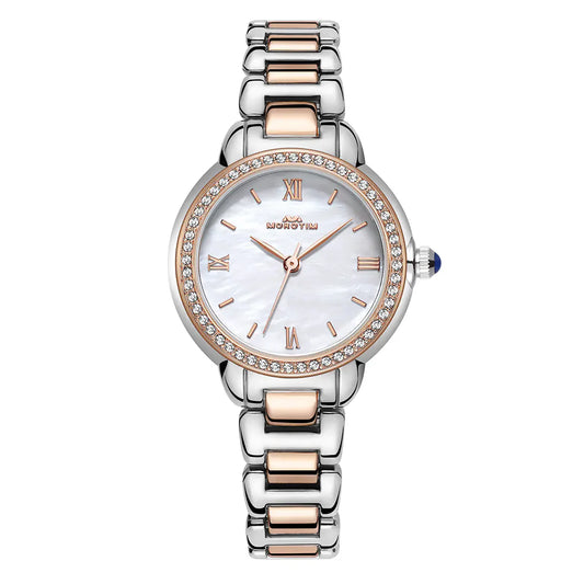 Morotim Stylish Women Quartz Watch - Stainless Steel Pearl Dial Watch