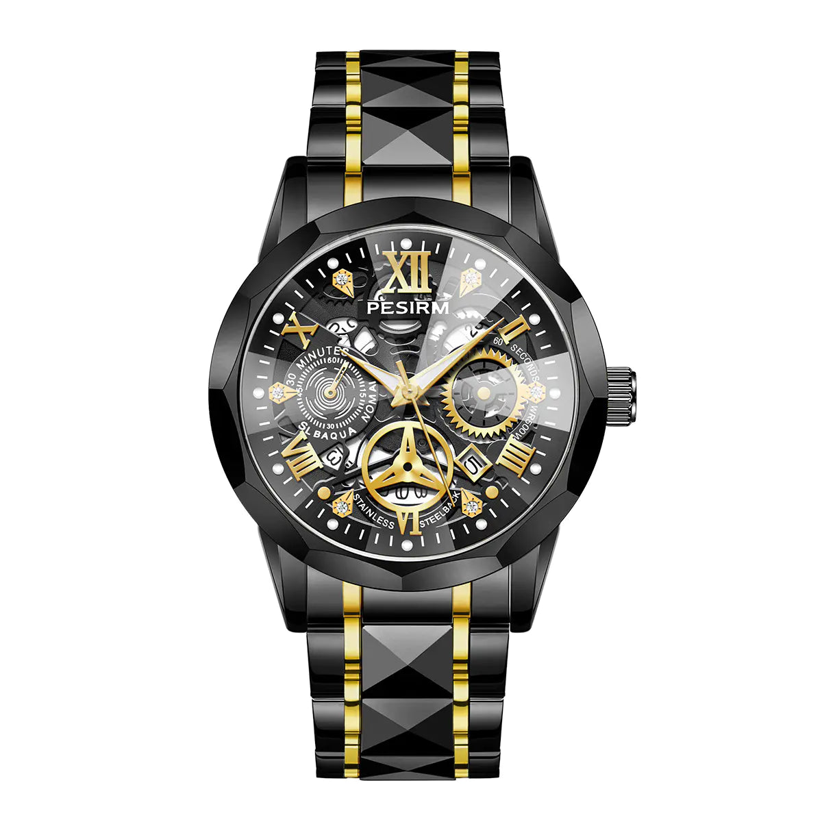 Morotim Luxury Men Quartz Watch - Stainless Steel Strap Waterproof Wristwatch with Black Dail