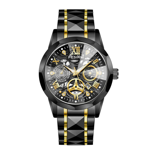 Morotim Luxury Men Quartz Watch - Stainless Steel Strap Waterproof Wristwatch with Black Dail