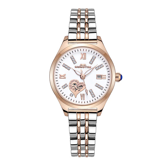 Morotim Women Classic Quartz Watch - Stainless Steel Fashion Waterproof Wristwatch White Dail