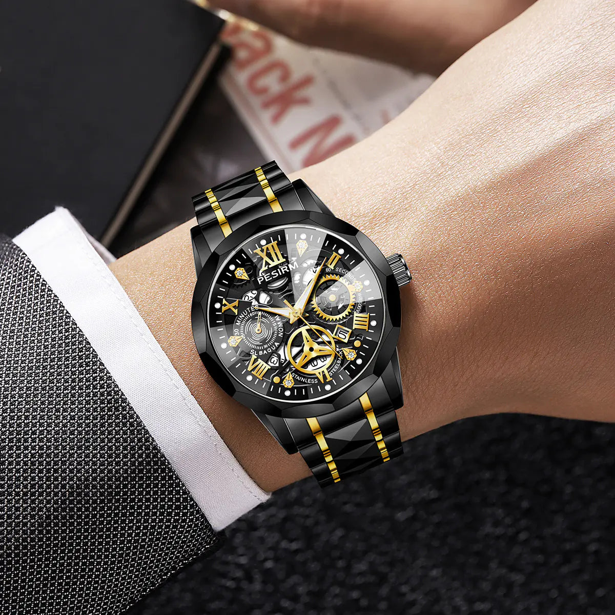 Luxury Men Quartz Watch - Stainless Steel Strap Waterproof Wristwatch