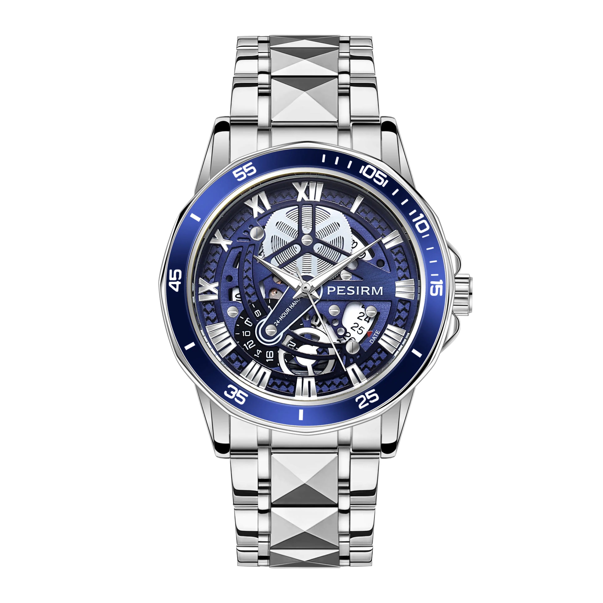 Morotim Business Men Quartz Watch - Stainless Steel Strap Fashion Waterproof Wristwatch with Blue Dail