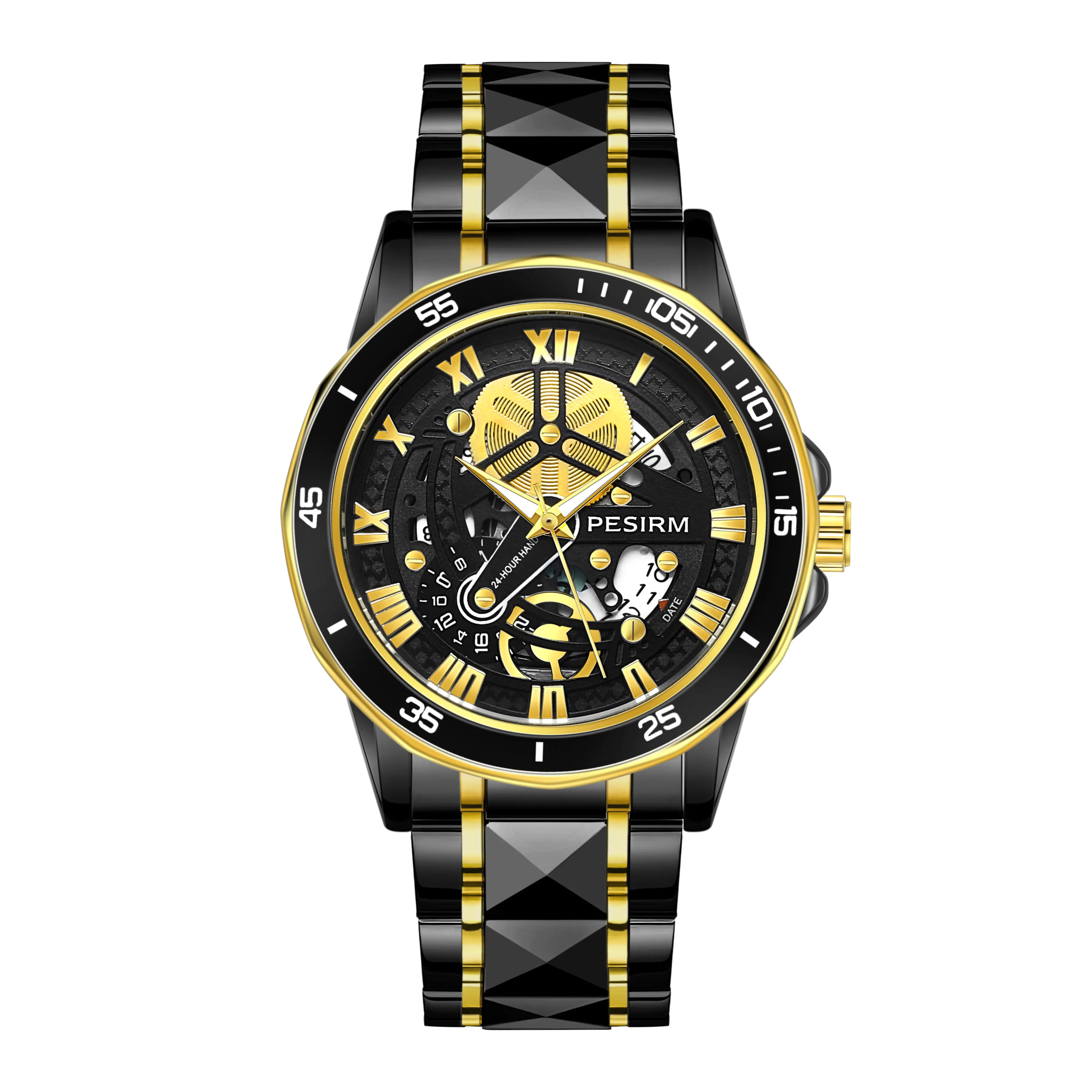 Morotim Business Men Quartz Watch - Stainless Steel Strap Fashion Waterproof Wristwatch with Yellow Dail