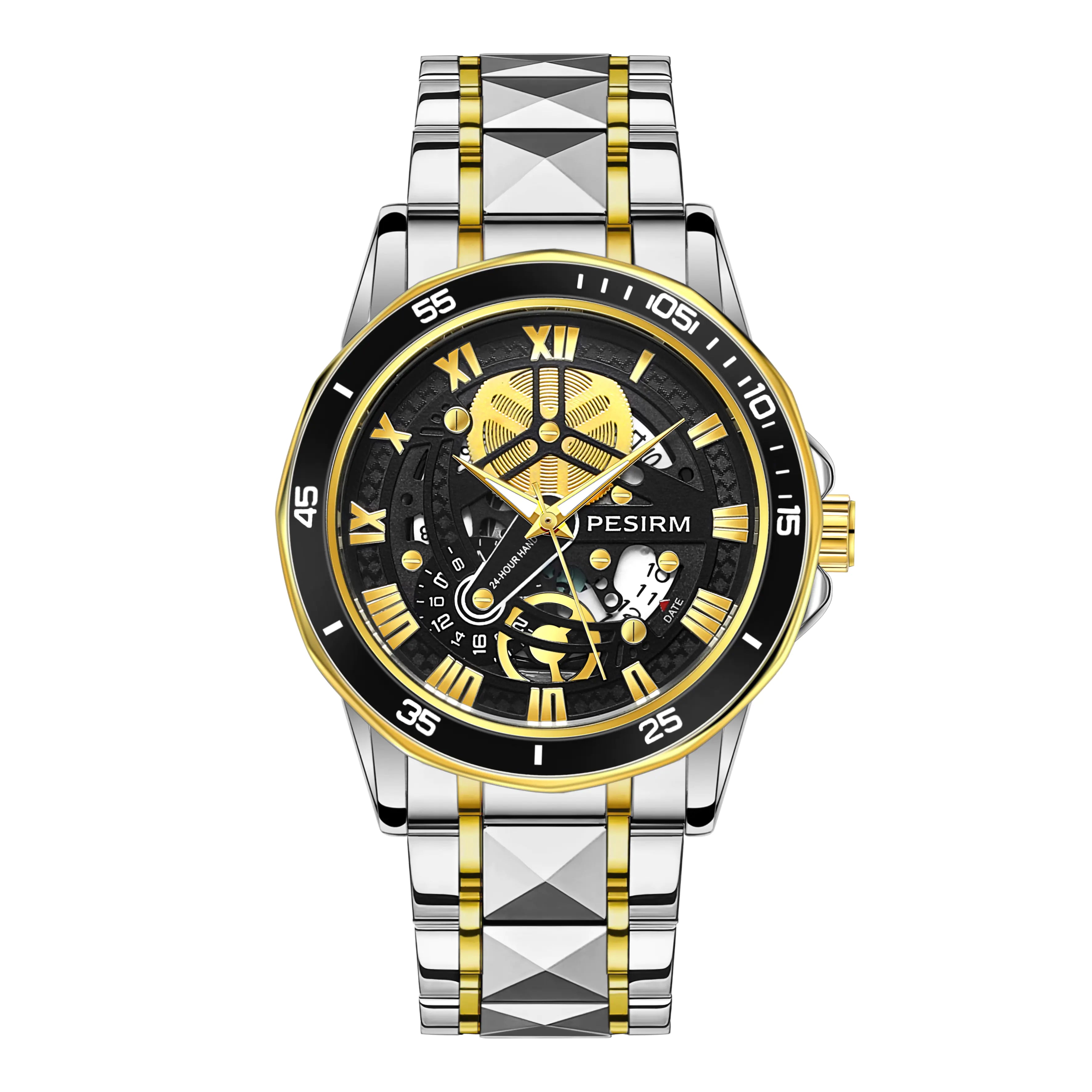 Morotim Business Men Quartz Watch - Stainless Steel Strap Fashion Waterproof Wristwatch with Yellow & Black Dail