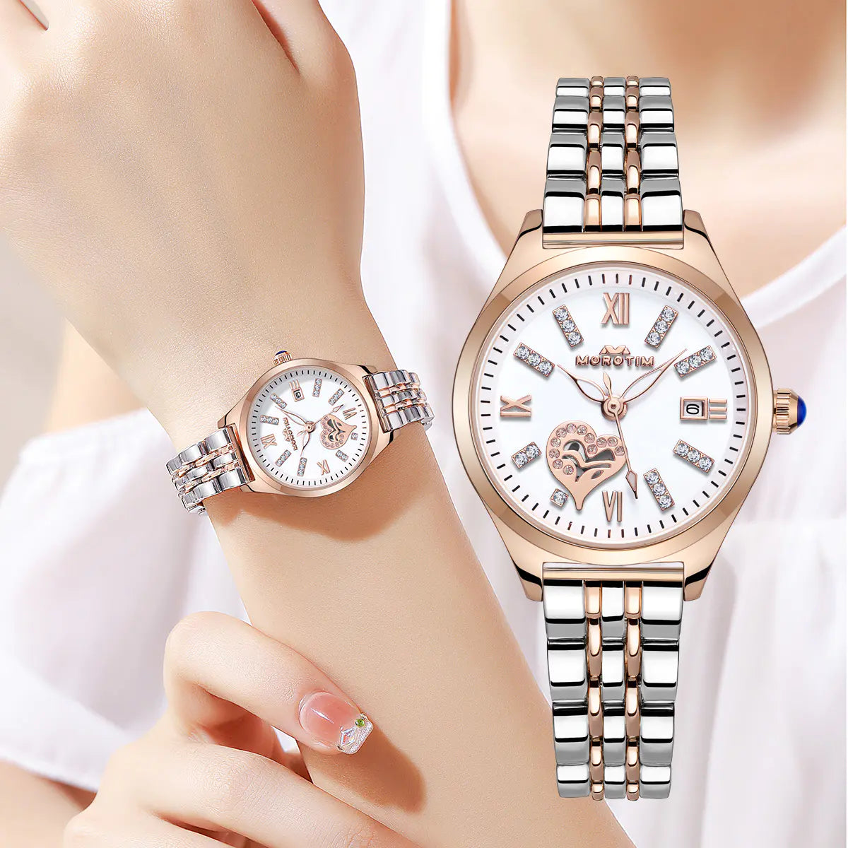 Morotim Women Classic Quartz Watch - Stainless Steel Strap Fashion Waterproof Wristwatch