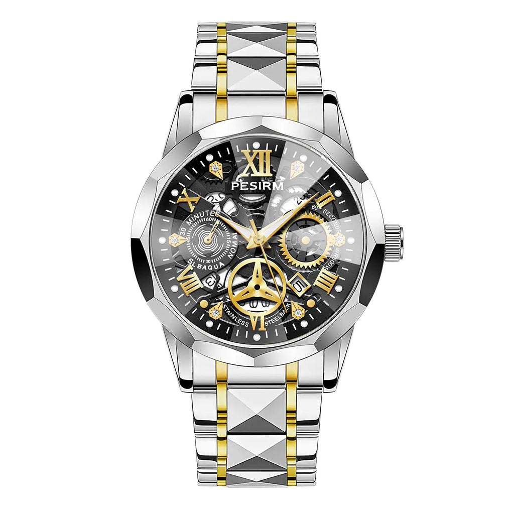 Morotim Luxury Men Quartz Watch - Stainless Steel Strap Waterproof Wristwatch with Black Dail 