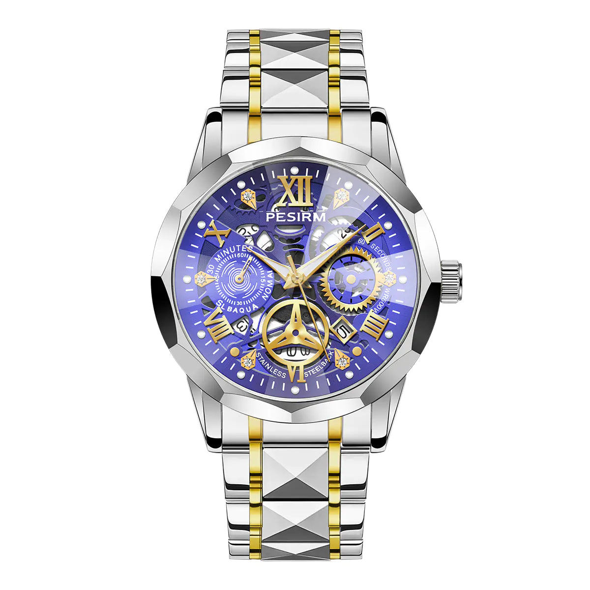 Morotim Luxury Men Quartz Watch - Stainless Steel Strap Waterproof Wristwatch with Blue Dail 