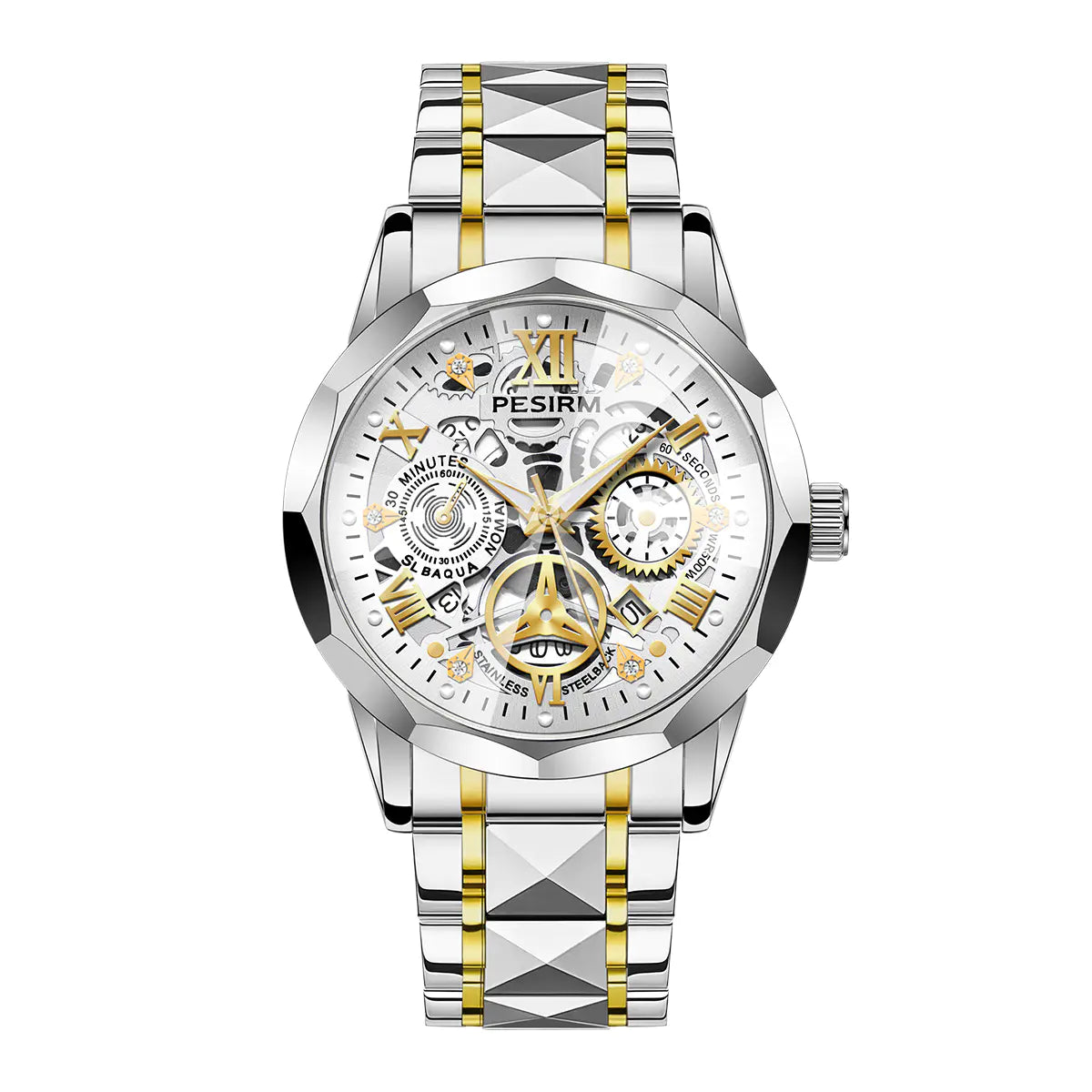 Morotim Luxury Men Quartz Watch - Stainless Steel Strap Waterproof Wristwatch with White Dail 