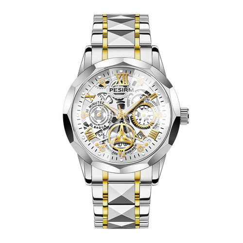 Morotim Luxury Men Quartz Watch - Stainless Steel Strap Waterproof Wristwatch with White Dail 